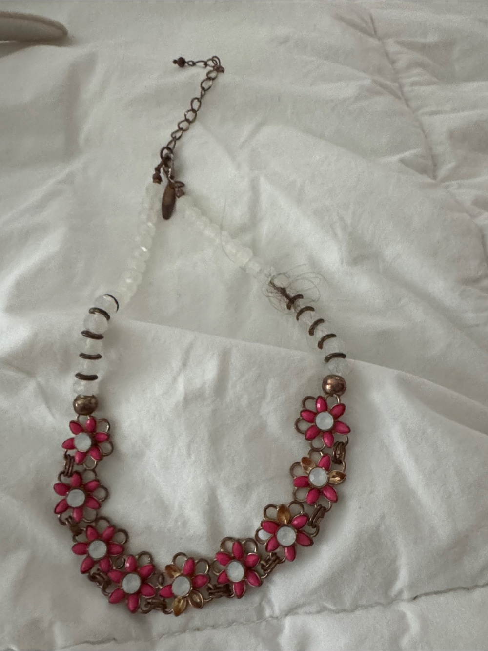 New York & Company Pink and White Floral Chain Necklace